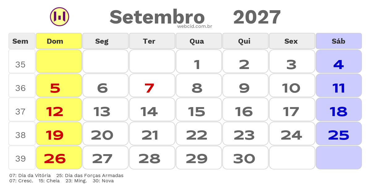 Calendário 2027 - Setembro - Moçambique com feriados e fases da lua